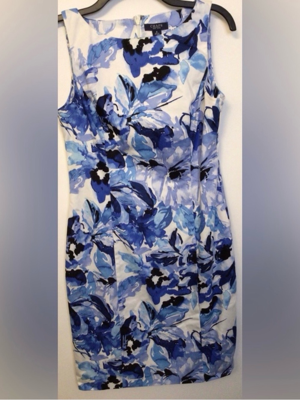 Chaps - Blue Floral Sleeveless Sheath Dress (Size 8)